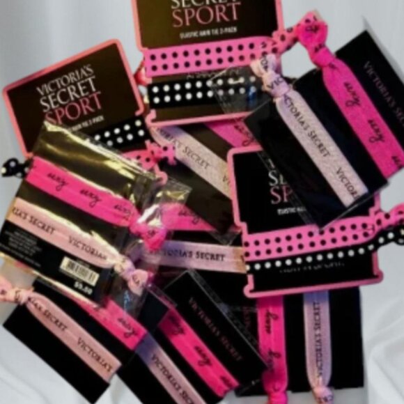 Victoria's Secret Set of 4 Elastic Hair Ties – Pink & Black Mixed Pack - Picture 2 of 5